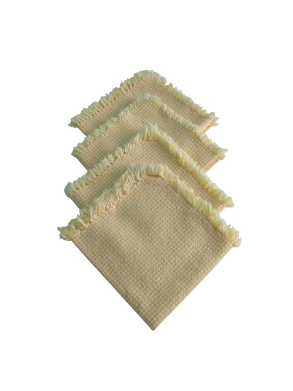 Yellow Waffle Weave Cotton Napkins Fringed Edges Set Of 4 No Stains Gently Used